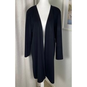 Exclusively Misook Cardigan Women L Black Very Good Open Front Longline Knit